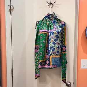 Rachel Zoe Camisole Sleeveless Multicolor Patterned Top Neck Collar Medium